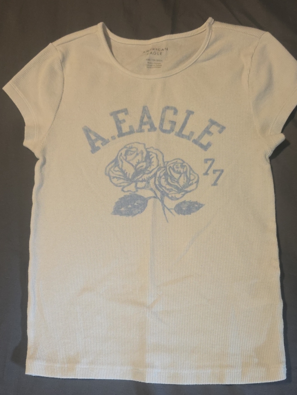 American Eagle White Ribbed Crewneck Tee